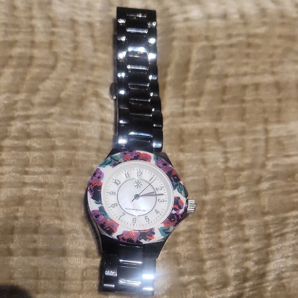 Floral Accent Black Metal Watch